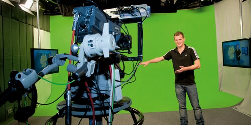 Greenscreen, Filmkamera und Schauspieler